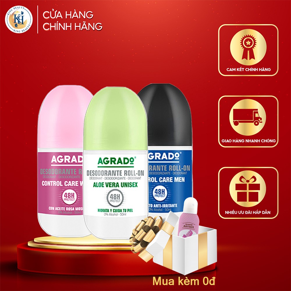 Lăn Khử Mùi, Giảm Mồ Hôi Agrado Bảo Vệ 48H, Không Cồn, Không Gây Vàng Áo 50ml