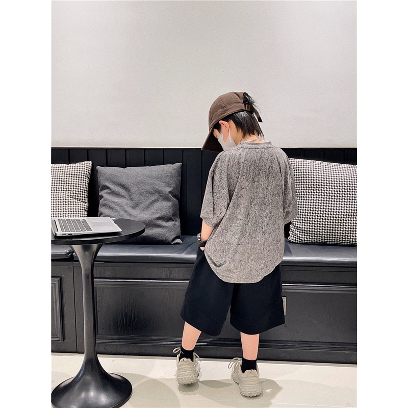 Áo thun xám chữ đen cho bé trai AB743 sz 90-160, áo phông cotton thời trang mùa hè cho bé