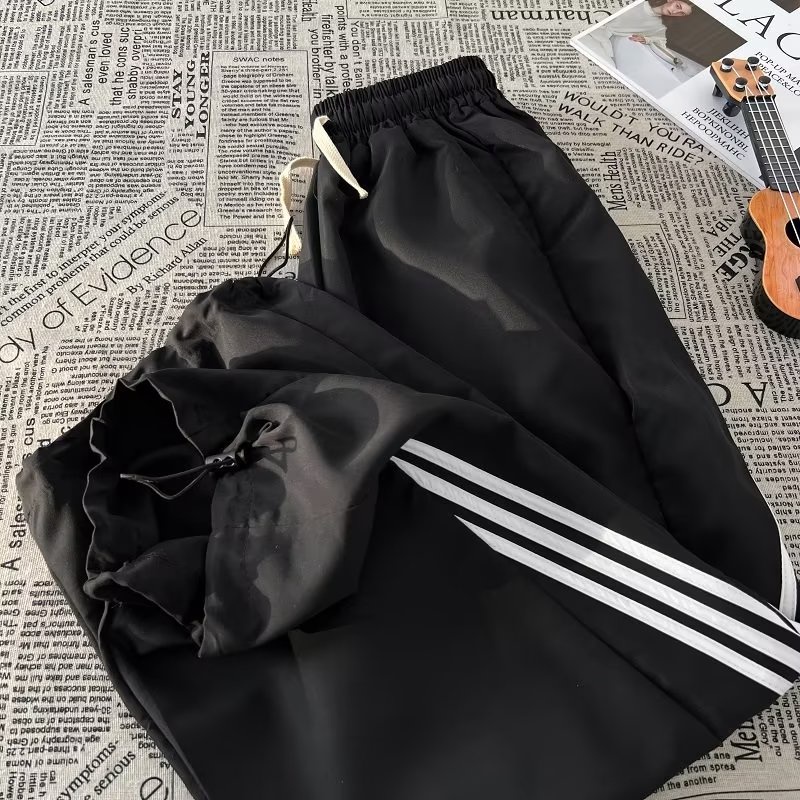 Quần Thể Thao Kẻ Sọc Dáng Rộng Phong Cách Đường Phố Mùa Hè Unisex
