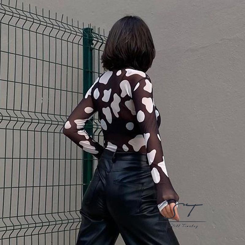 Áo Sơ Mi Tay Dài In Họa Tiết Nhìn Xuyên Thấu Thời Trang Đường Phố CY03