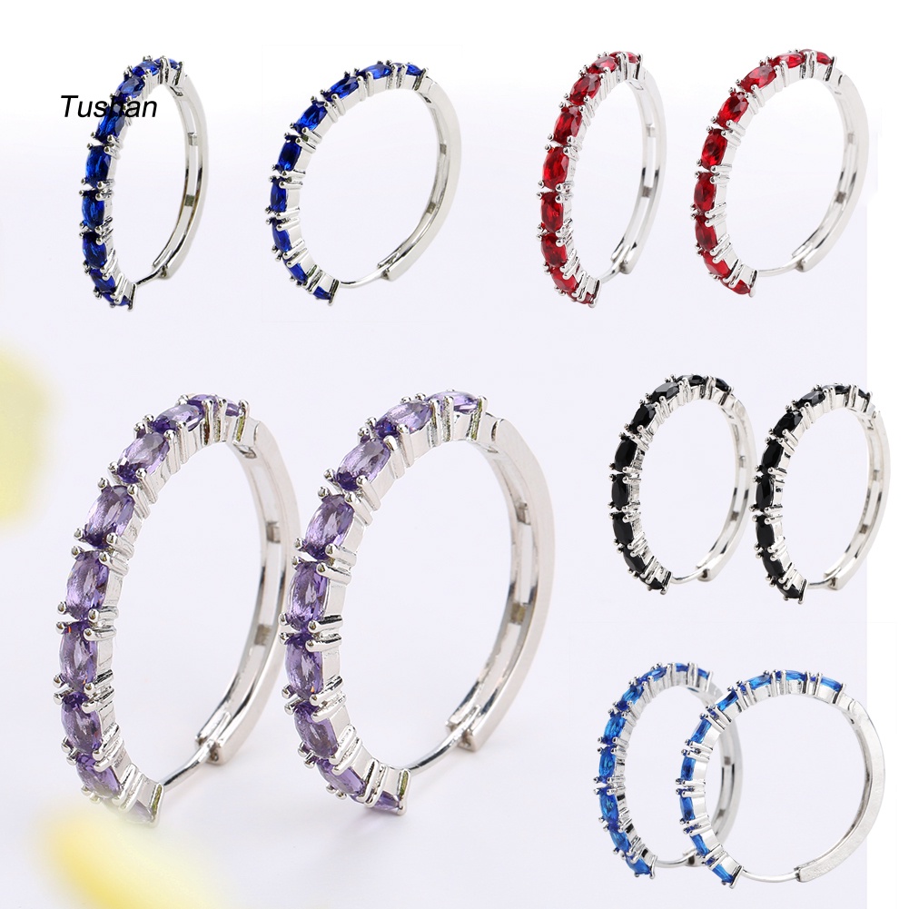 Khuyên Tai Kim Loại Khoen Tròn Đính Đá Thời Trang Cho Nữ