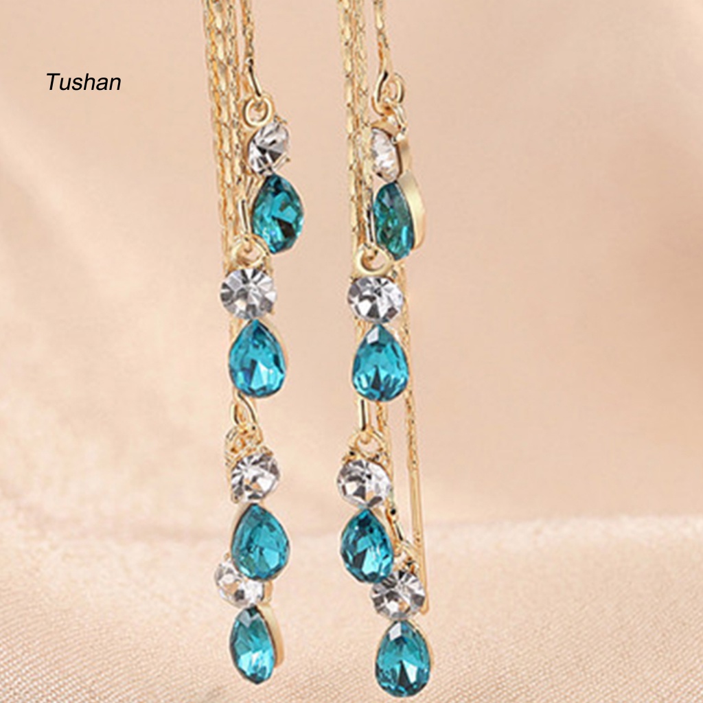 1 Đôi Bông Tai Dáng Dài Đính Pha Lê Giả Màu Sắc Tương Phản Chất Lượng Cao Dành Cho Nữ