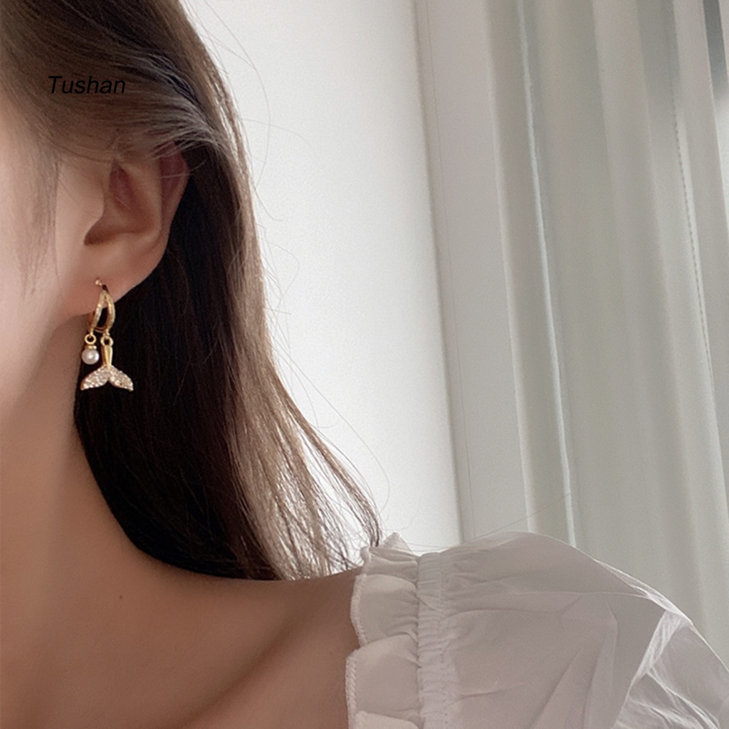 1 Đôi Bông Tai Hình Đuôi Cá Đính Ngọc Trai Giả Phong Cách Vintage