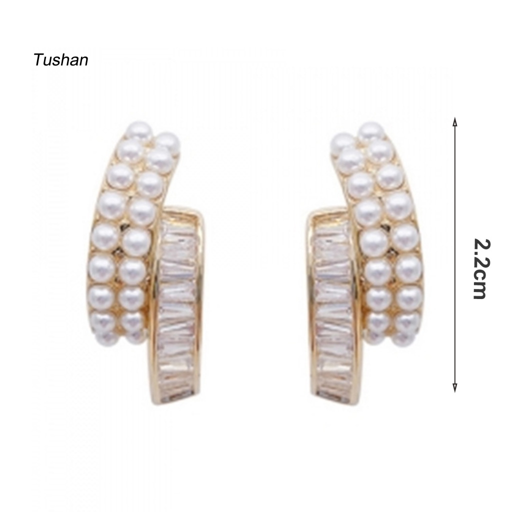 1 Đôi Bông Tai Ngọc Trai Giả Hai Lớp Đính Đá Thời Trang