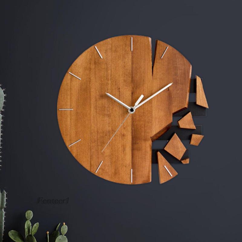 [Fenteer1] Đồng Hồ Treo Tường Hình Tròn Họa Tiết Trừu Tượng Hiện Đại Bằng Gỗ