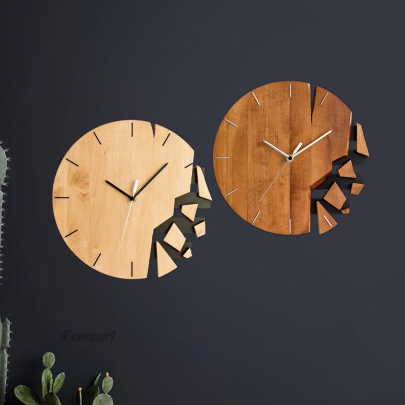 [Fenteer1] Đồng Hồ Treo Tường Hình Tròn Họa Tiết Trừu Tượng Hiện Đại Bằng Gỗ