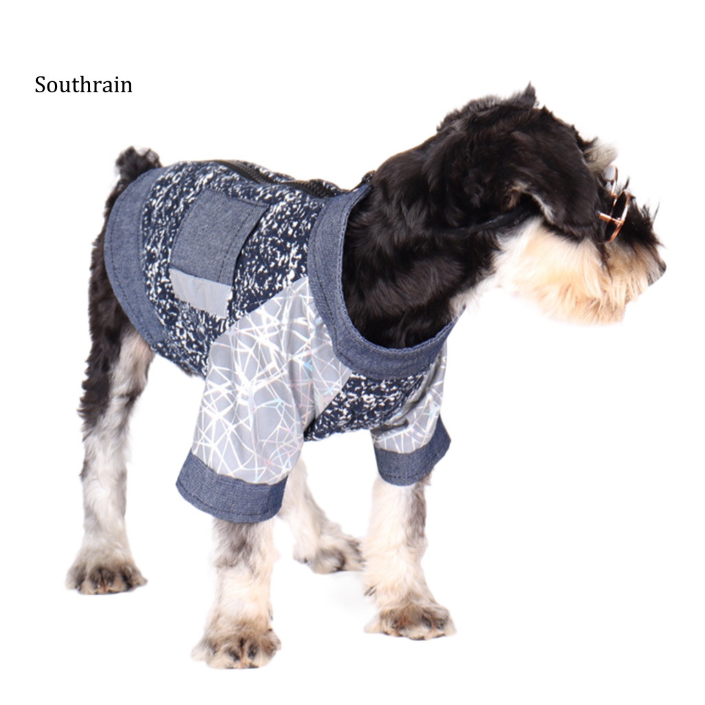 Áo Khoác Denim Mùa Đông Thiết Kế Phản Quang Khóa Kéo Thời Trang Cho Thú Cưng