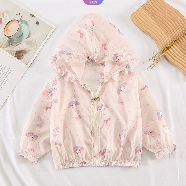 Áo Khoác Khóa Kéo Tay Dài Chống Nắng In Họa Tiết Hoạt Hình My Melody Dễ Thương Cho Bé 3-8 Tuổi