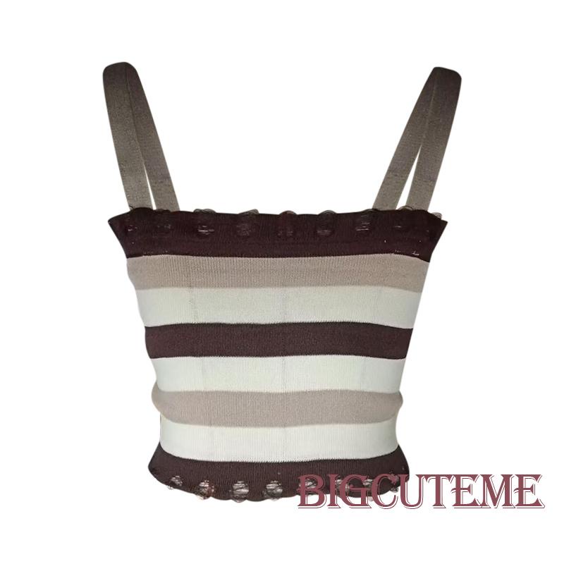 Áo Croptop Sát Nách Dáng Ôm Họa Tiết Kẻ Sọc Thời Trang Mùa Hè Xinh Xắn Cho Nữ