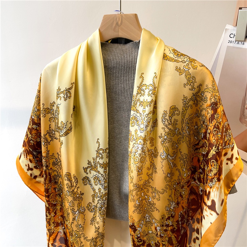 Khăn Quàng Cổ Hình Vuông Cỡ Lớn 110cm Chất Liệu Lụa Satin Phong Cách Retro Thời Trang Cho Nữ