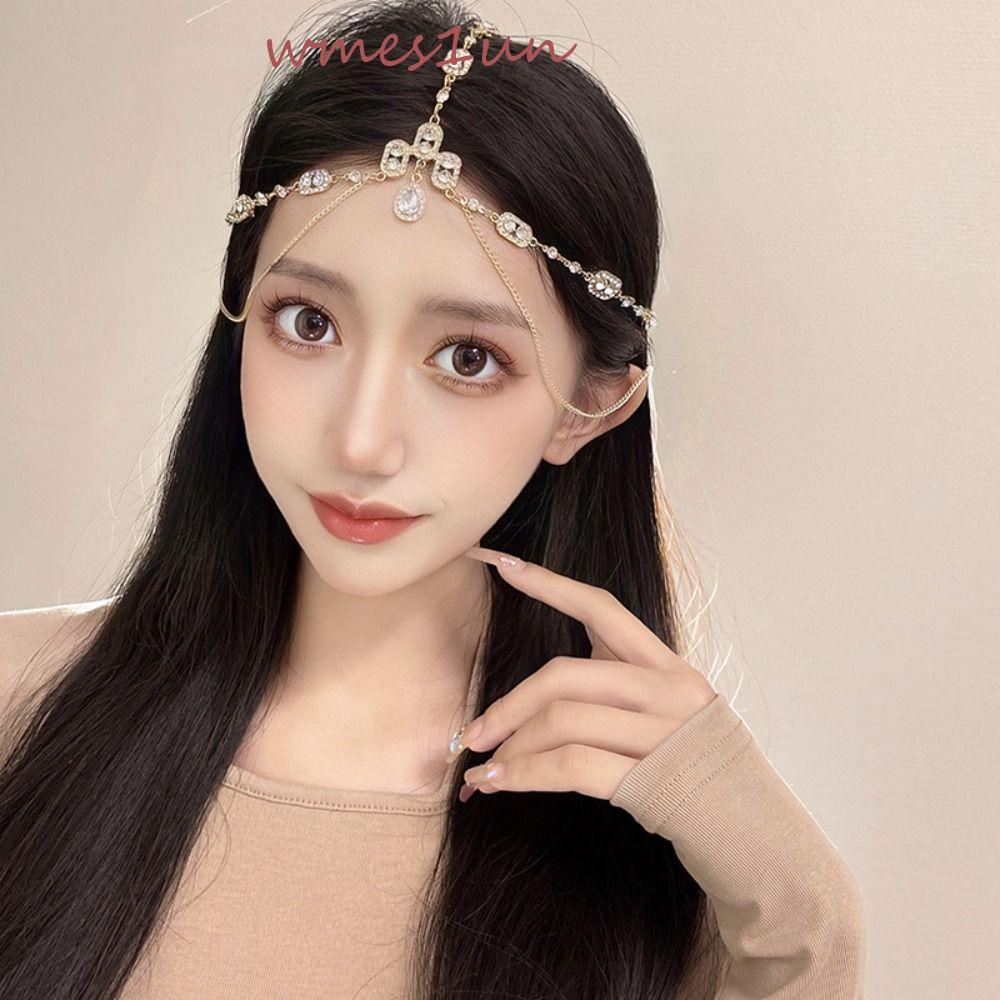 Băng Đô Cài Tóc Đính Đá Hình Giọt Nước Phối Tua Rua Phong Cách Vintage WMES15H|Phụ Kiện Trang Trí Trán Đám Cưới Thiết Kế Dễ Thương