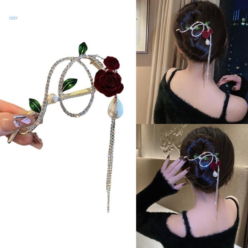 Kẹp Tóc Hoa Hồng Đính Đá Lấp Lánh Chống Trượt Cho Cô Dâu