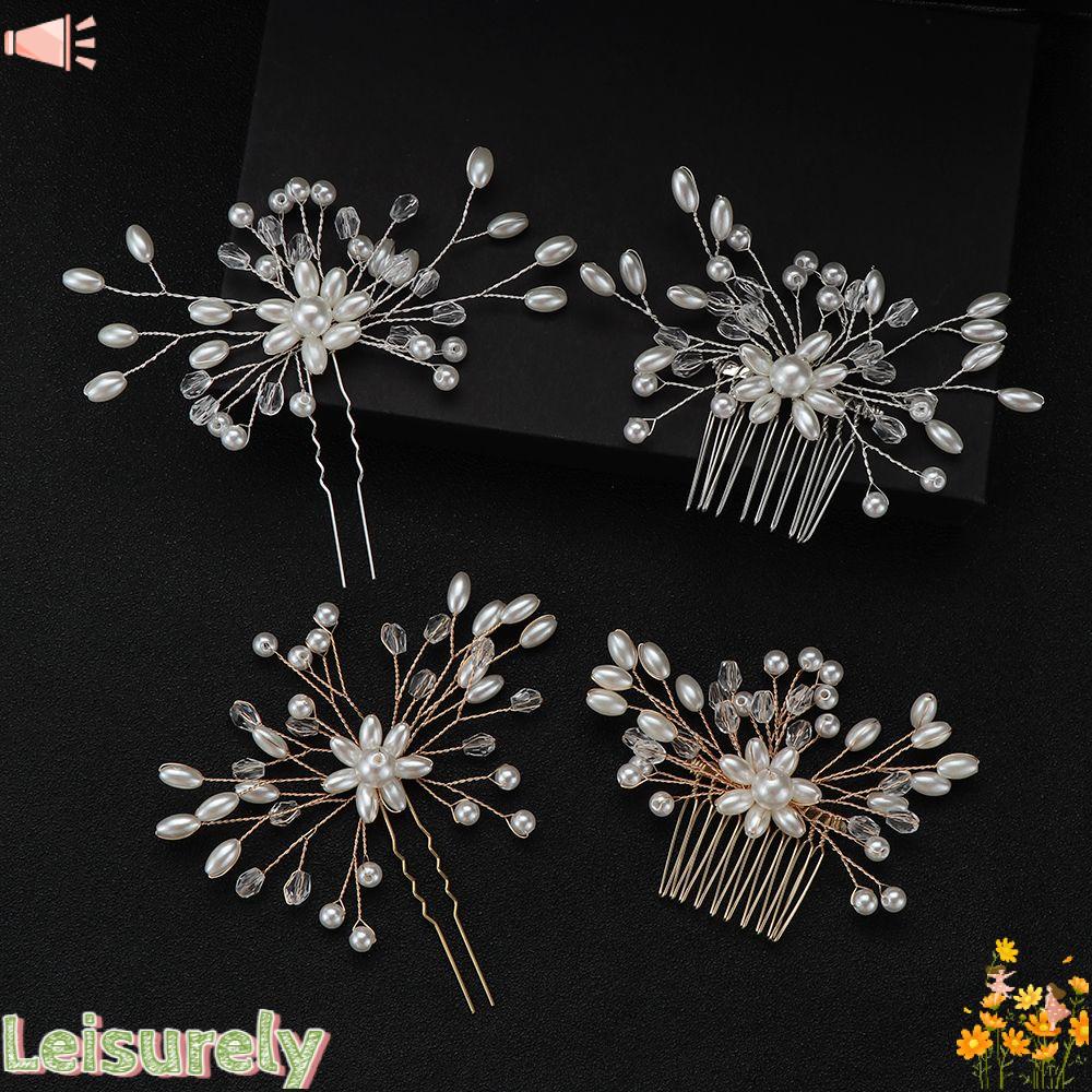 Phụ Kiện Trang Trí Tóc Cô Dâu Thiết Kế Thanh Lịch Kẹp Tóc Hình Hoa Xinh Xắn Cho Nữ