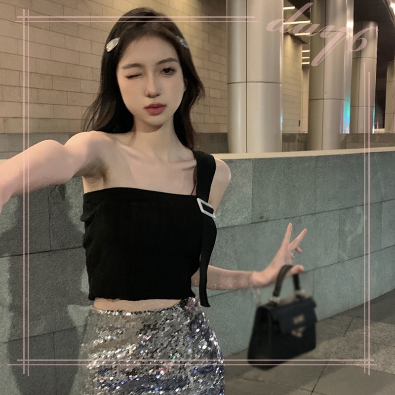 Áo Croptop Dây Chéo Màu Sắc Trơn Phong Cách Hàn Quốc Quyến Rũ Cho Nữ