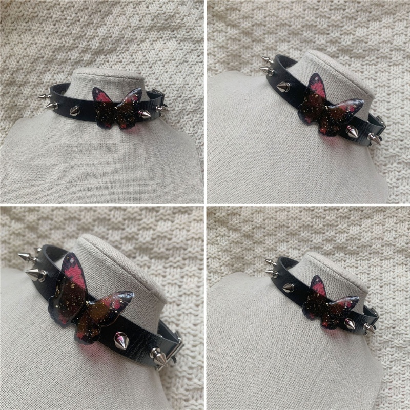 Vòng Cổ Choker Da PU Mặt Hình Bướm Thời Trang Cho Nữ