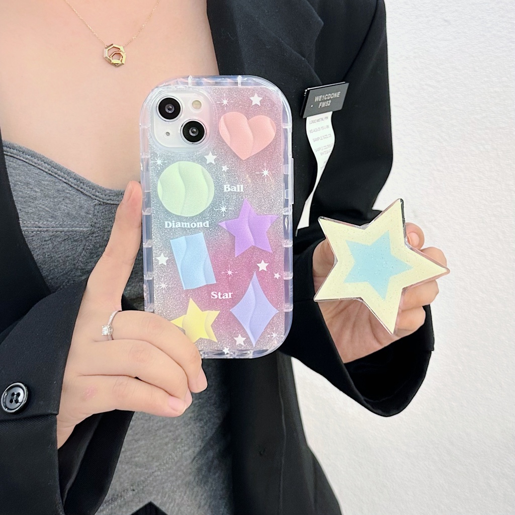 Ốp Điện Thoại TPU Silicon Mềm Trong Suốt Chống Sốc Phối Ngôi Sao Lấp Lánh Có Giá Đỡ Cho iPhone 13 12 11 Pro Max 14 Plus