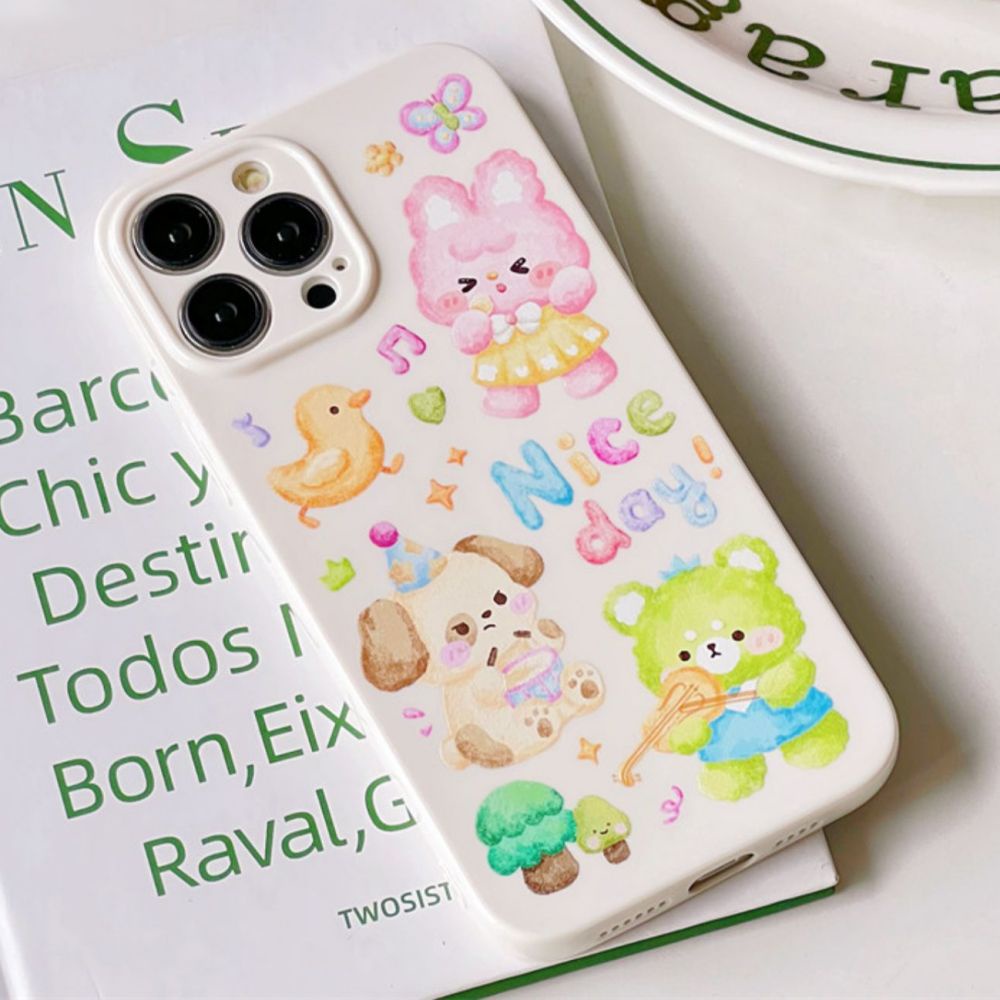 Ốp Điện Thoại TPU Mềm Chống Trầy Hình Thỏ Gấu Kiểu Tranh Sơn Dầu Cho IPhone 11 14 13 12 Pro Max