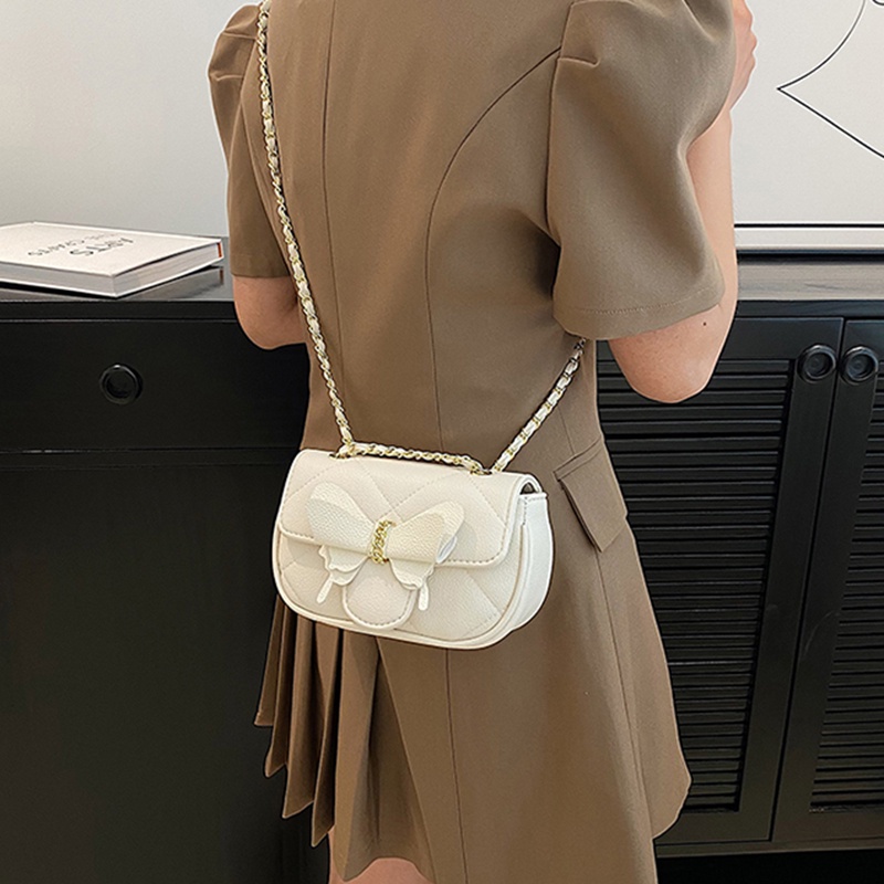 Túi Đeo Chéo Hình Vuông Cỡ Nhỏ Đính Nơ Phối Dây Đeo Sợi Xích Thời Trang Cho Nữ