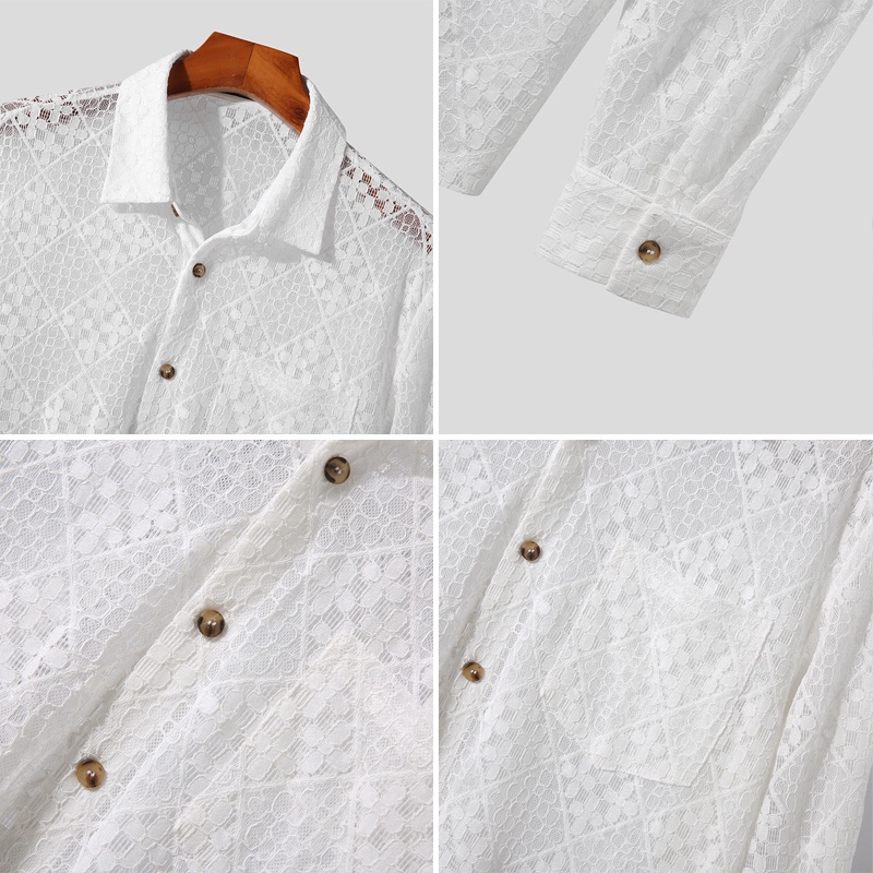 INCERUN Áo Sơ Mi Tay Dài Phối Ren Trong Suốt Nhẹ Nhàng Hợp Thời Trang