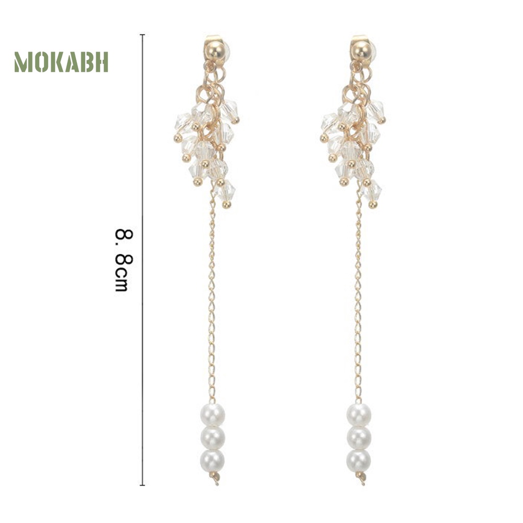 1 Đôi Bông Tai Dáng Dài Đính Ngọc Trai Nhân Tạo Phối Tua Rua Thời Trang