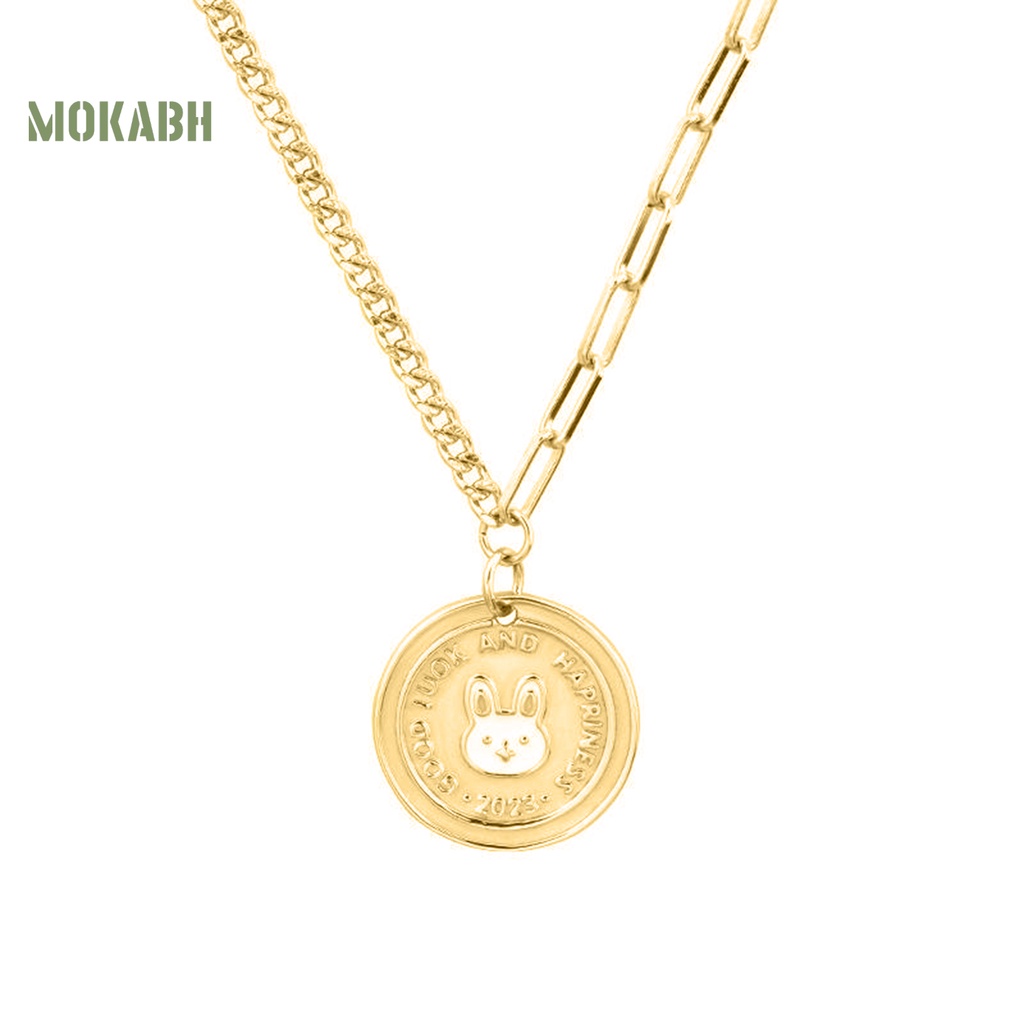 Vòng cổ Mặt Tròn Hình Thỏ May Mắn Dễ Thương Thời Trang Cho Nữ