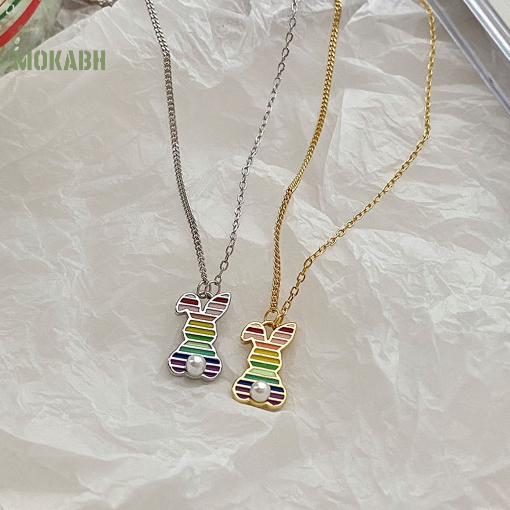 Vòng cổ Mặt Hình Thỏ Họa Tiết Sọc Cầu Vồng Thời Trang Cho Nữ