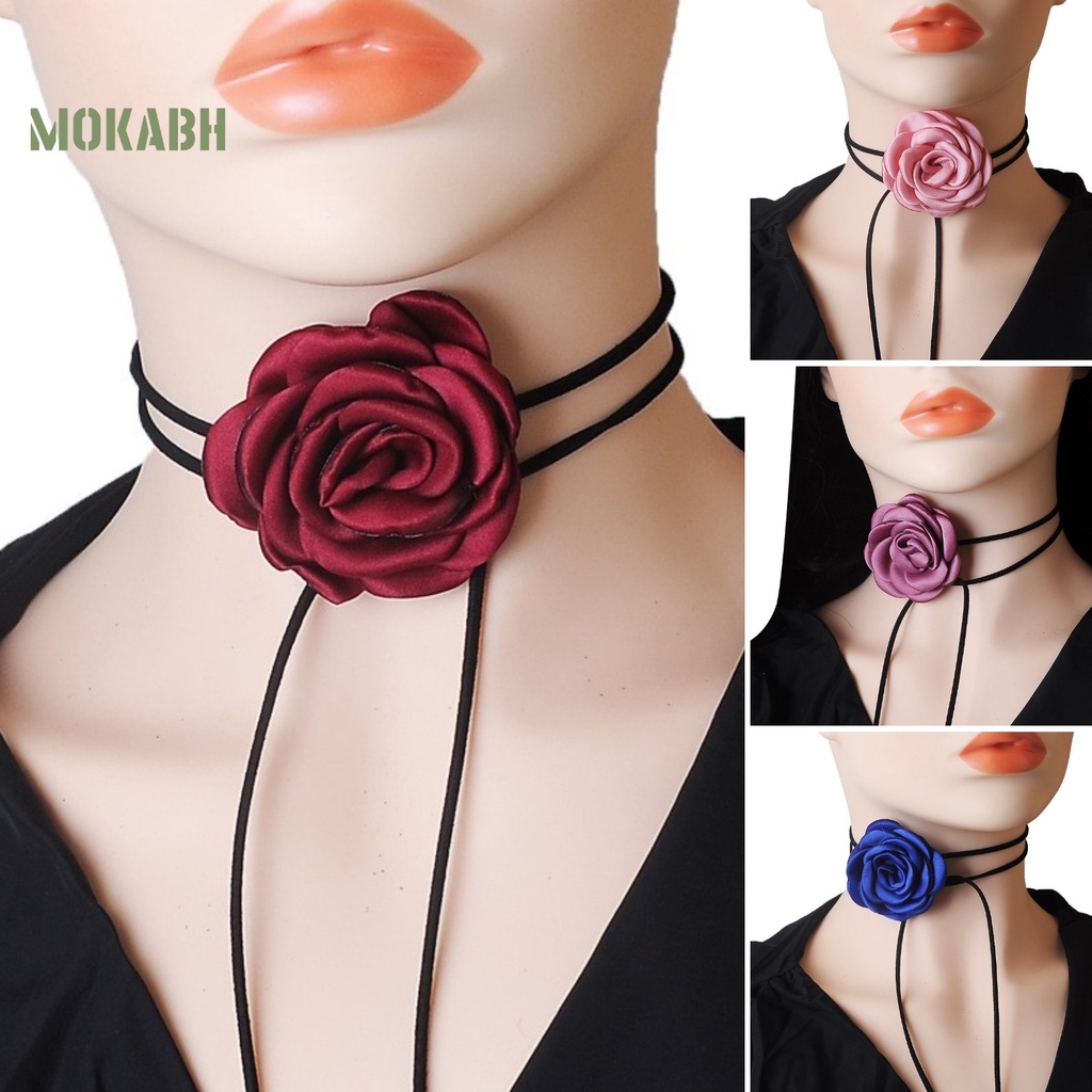 Vòng Cổ Choker Màu Trơn Họa Tiết Hoa Thanh Lịch Có Thể Điều Chỉnh Cho Nữ
