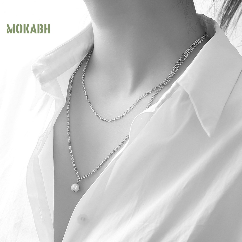 Vòng cổ Hai Lớp Đính Ngọc Trai Nhân Tạo Đơn Giản Chống Mài Mòn Thời Trang Dự Tiệc Cho Nữ