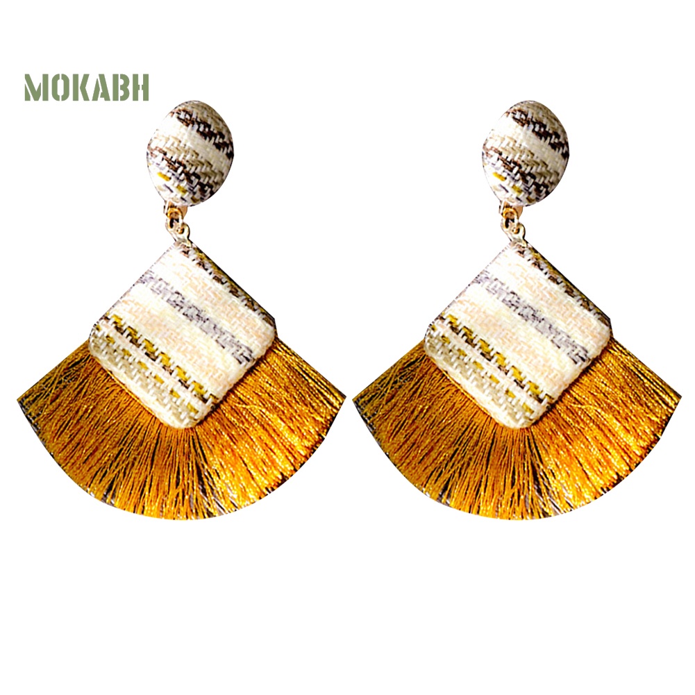 [Hot] Bông Tai Hình Thoi Tua Rua Phong Cách Retro