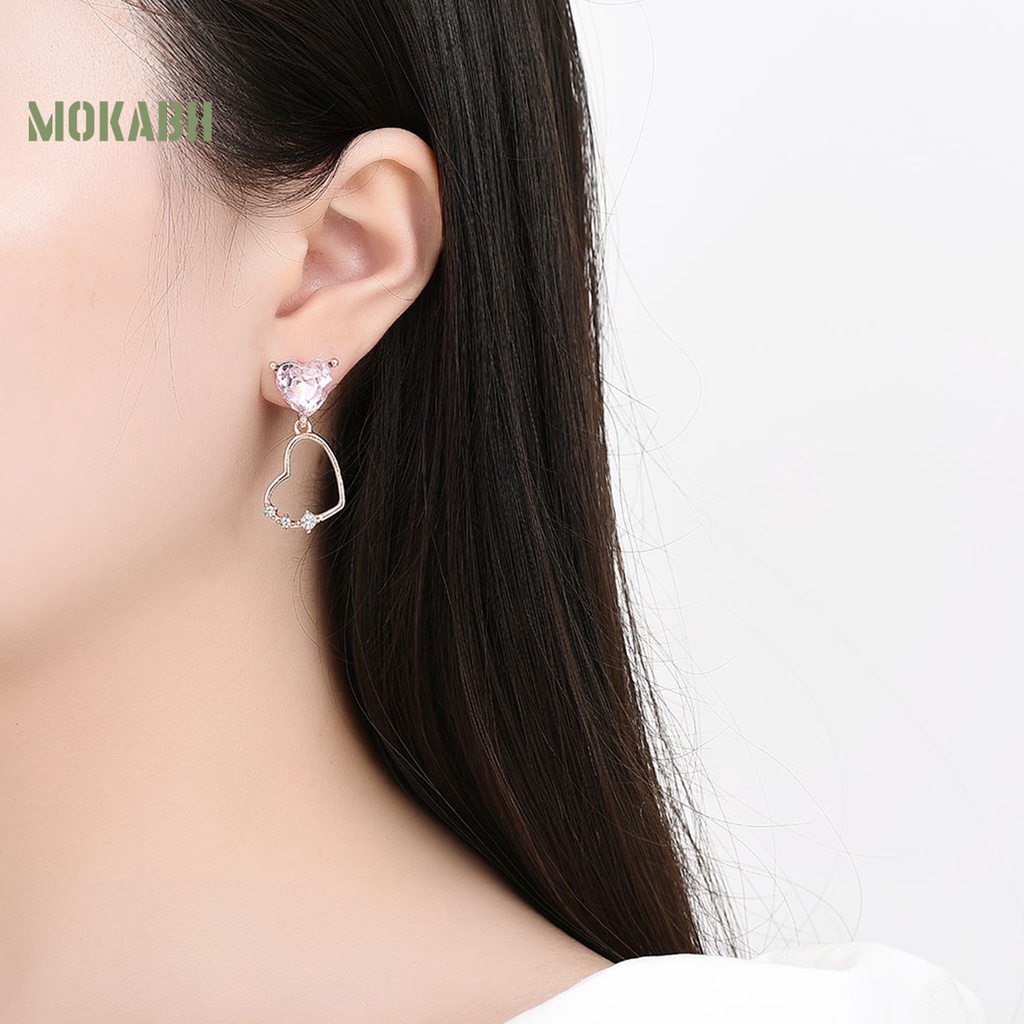 1 Set Vòng cổ Và Bông Tai Mặt Trái Tim Đính Đá Thời Trang