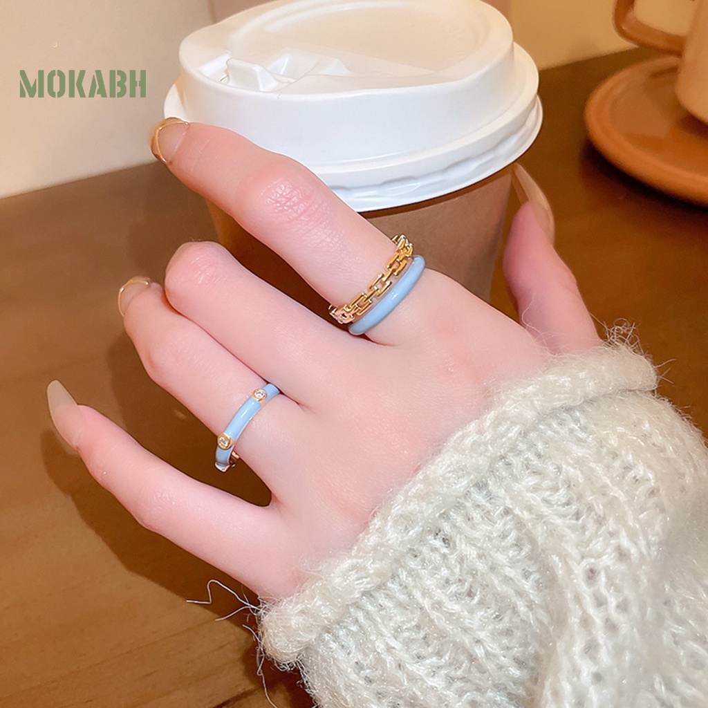 [Mới] Nhẫn Hai Lớp Dạng Hở Mạ Vàng Trơn Phối Dây Xích Thời Trang Có Thể Điều Chỉnh Làm Quà Tặng Cho Nữ