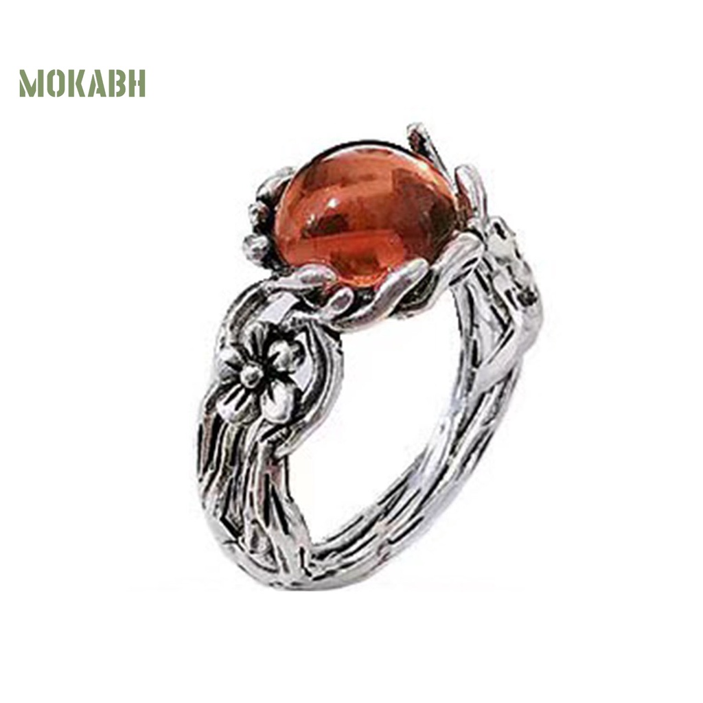 [Mới] Nhẫn Bạc Họa Tiết Hoa Rỗng Màu Hổ Phách Sang Trọng Cá Tính Dành Cho Nữ