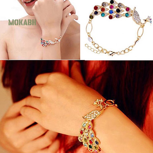 (Hot) Vòng Tay HìNh Chim Công ĐíNh Đá NhiềU MàU SắC
