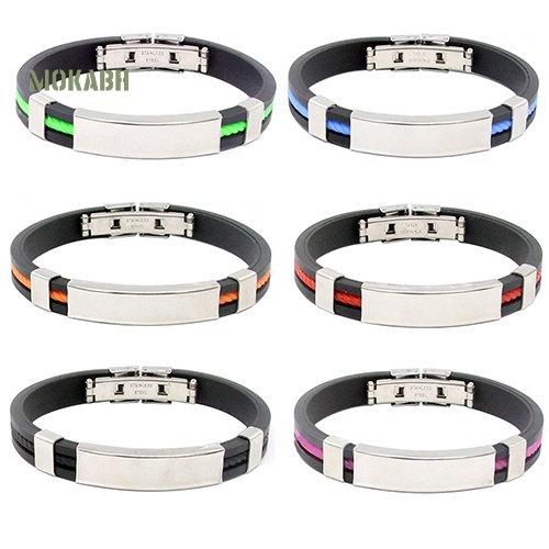 Vòng Tay Cao Su Phối Thép Không Gỉ Cá Tính Cho Nam Và Nữ