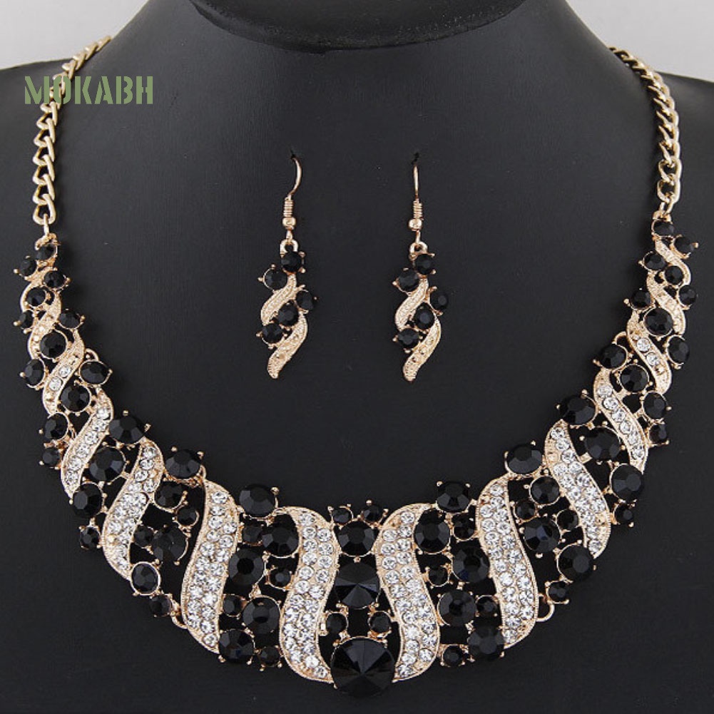 Bộ Vòng cổ + Bông Tai Đính Kim Cương Giả Sang Trọng Cho Nữ