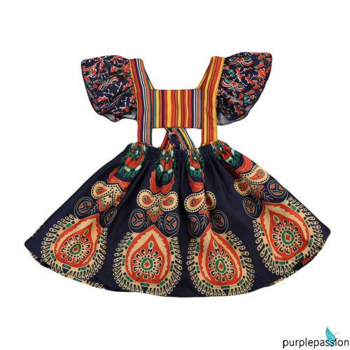 Đầm Công Chúa Dáng Chữ A Tay Bèo Họa Tiết Hoa Phong Cách Bohemian Thời Trang Mùa Hè Cho Bé Gái