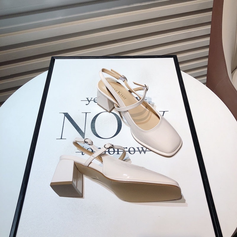 Giày Xăng Đan Da Bóng Gót Dày Vừa Mũi Vuông Cài Khóa Kiểu Retro Hàn Quốc Thời Trang Mùa Xuân 2023 Cho Bạn Gái