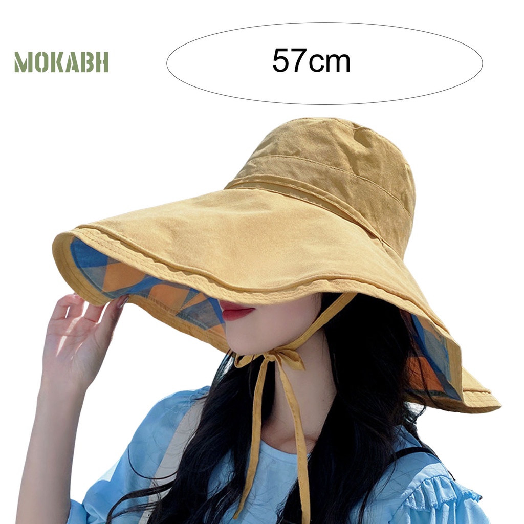 Nón Tai Bèo Hai Mặt Cột Dây Họa Tiết Sọc Caro Màu Sắc Trơn