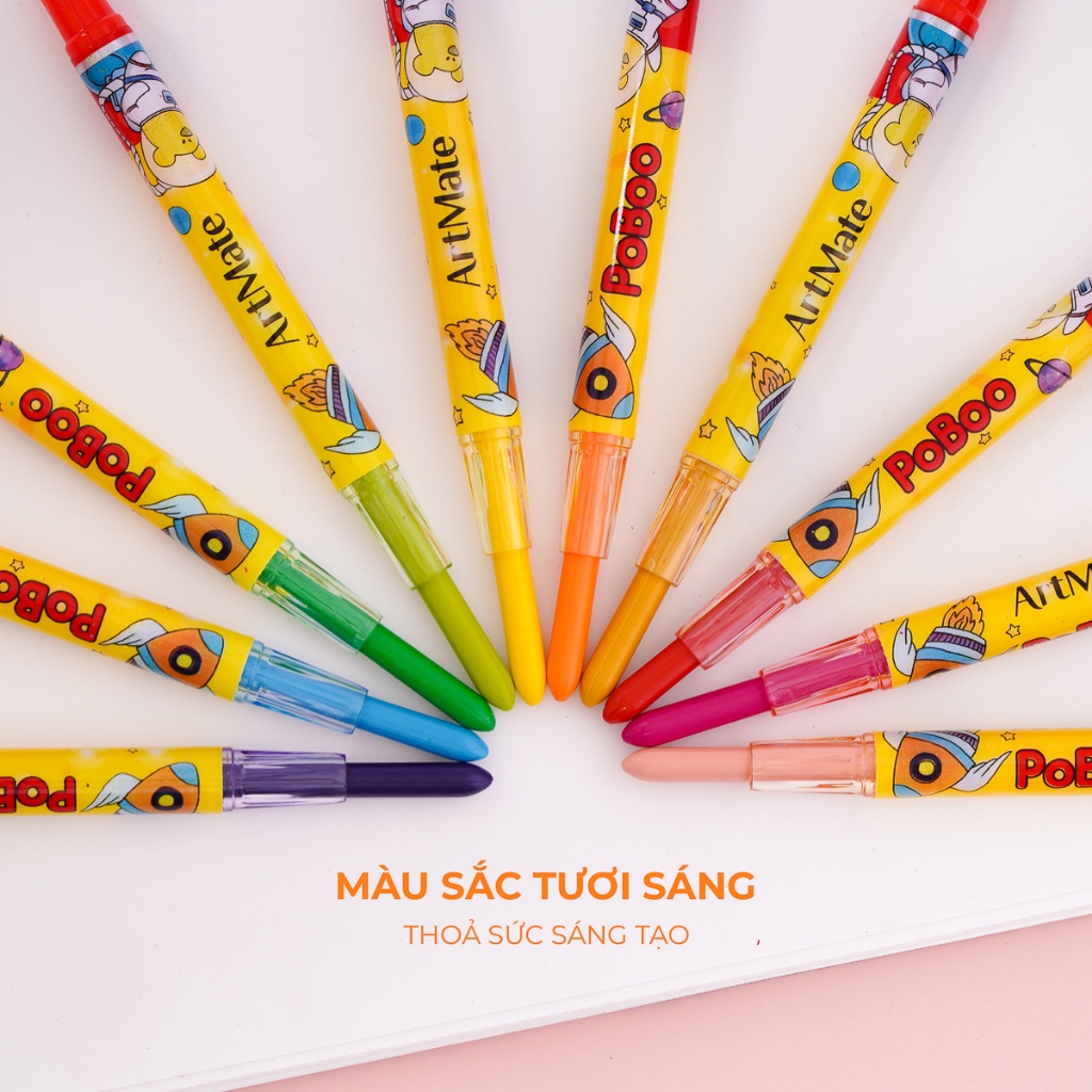 Bút Sáp Vặn Bộ 12, 18, 24 Chiếc Màu Sắc Chuẩn, Tự Nhiên, Tươi Sáng, Bám Giấy Tốt, An Toàn Cho Bé Tập Tô AM-TC301/302/303