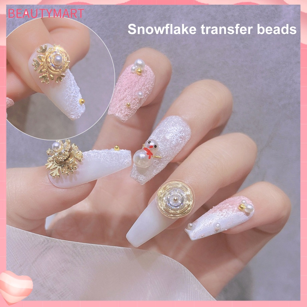 Phụ Kiện Trang Trí Móng Tay Hình Bông Tuyết 3D Đính Đá Zircon / Ngọc Trai Nhân Tạo Cho Năm Mới
