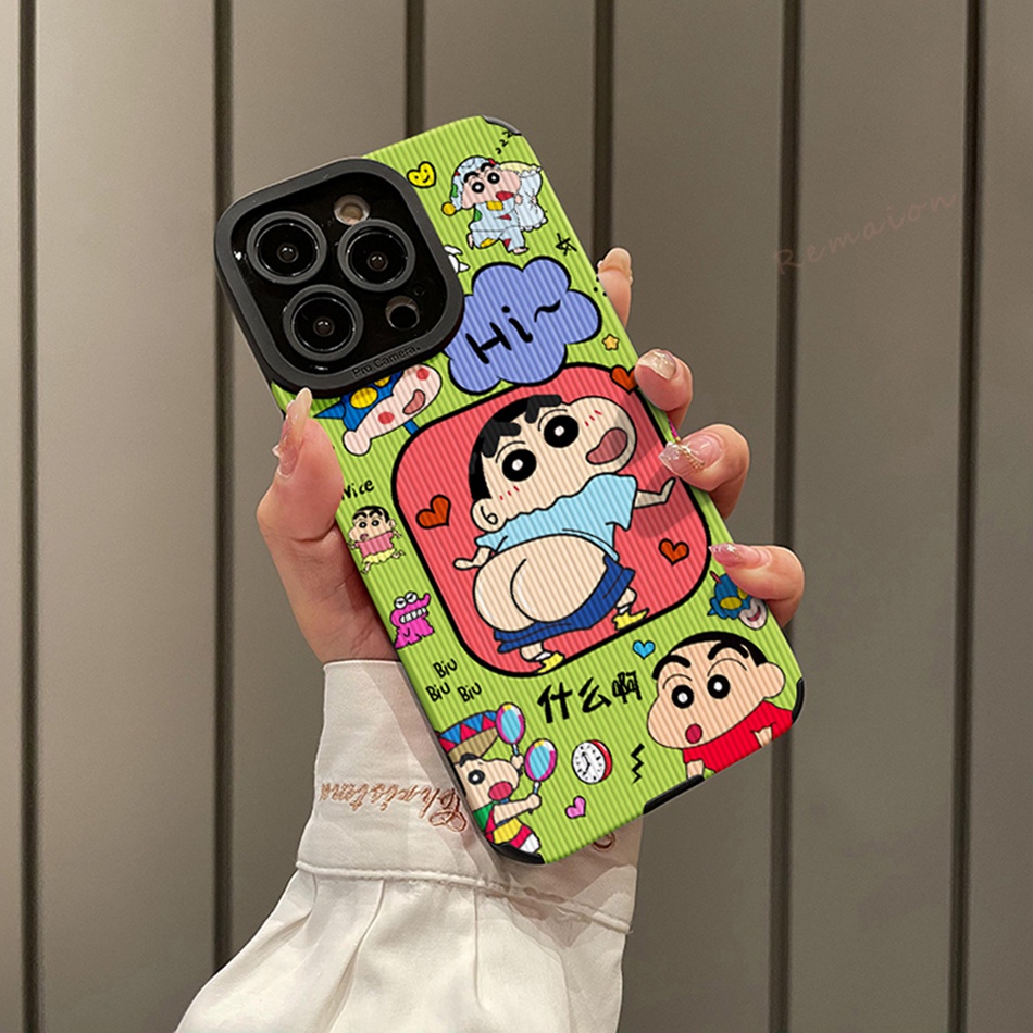 Ốp Điện Thoại Da Phối Silicon Hình Cậu Bé Bút Chì Cho iPhone 11 12 13 14 Pro MAX Plus 11Pro 13Pro 7 8 Plus X XR XS MAX SE 2020