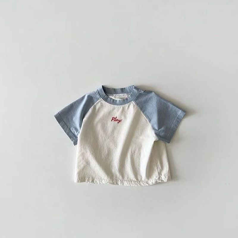Áo Thun Tay Ngắn Chất Liệu 100% Cotton Mỏng Phối Màu Tương Phản Cho Bé