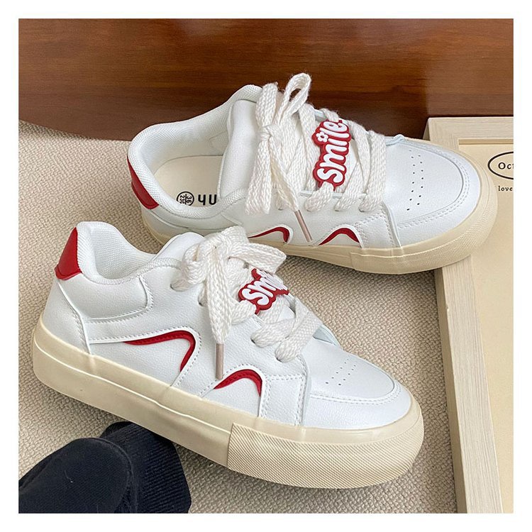 Giày Thể Thao Đế Cao Su Mềm Màu Trắng In Chữ Viền Nhiều Màu Sắc Cho Nữ Sinh
