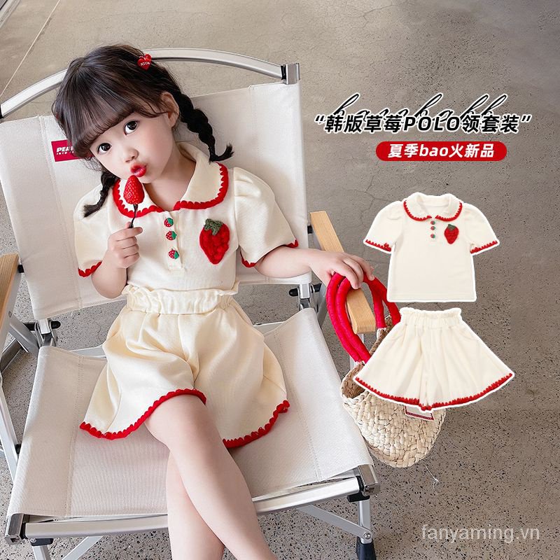Bộ Áo Thun POLO + Quần Short Thời Trang Mùa Hè 2023 Cho Bé Gái