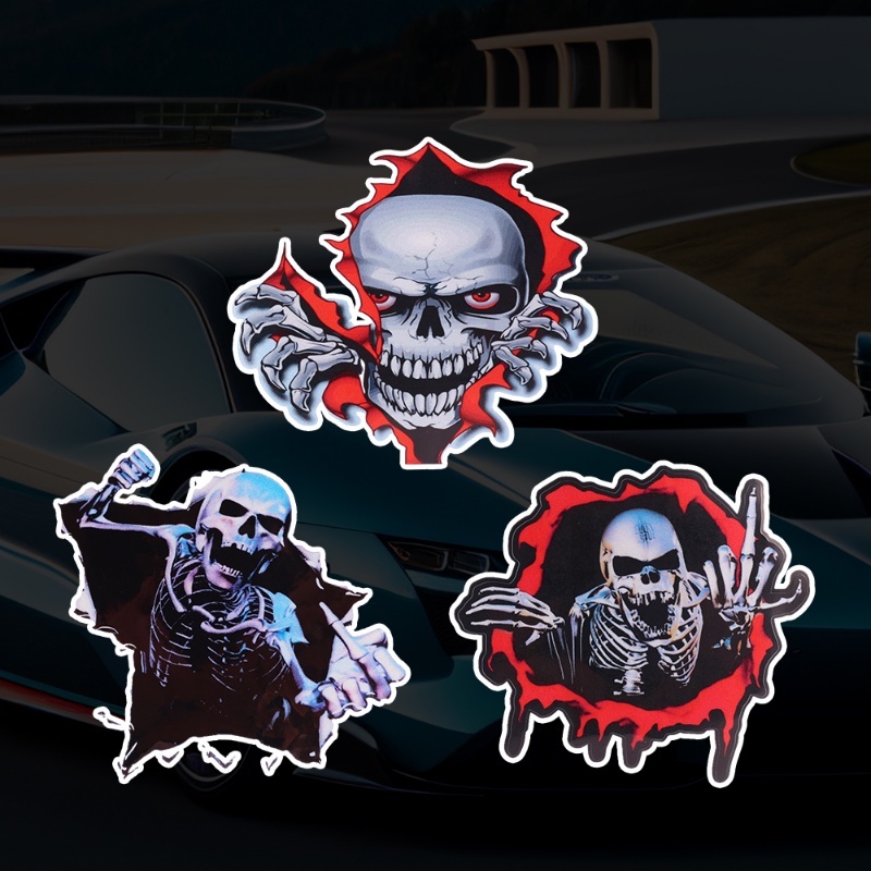 1 Tấm Đề Can Dán Trang Trí Xe Hơi Hình Đầu Lâu Phản Quang Đa Năng Chống Thấm Nước DIY