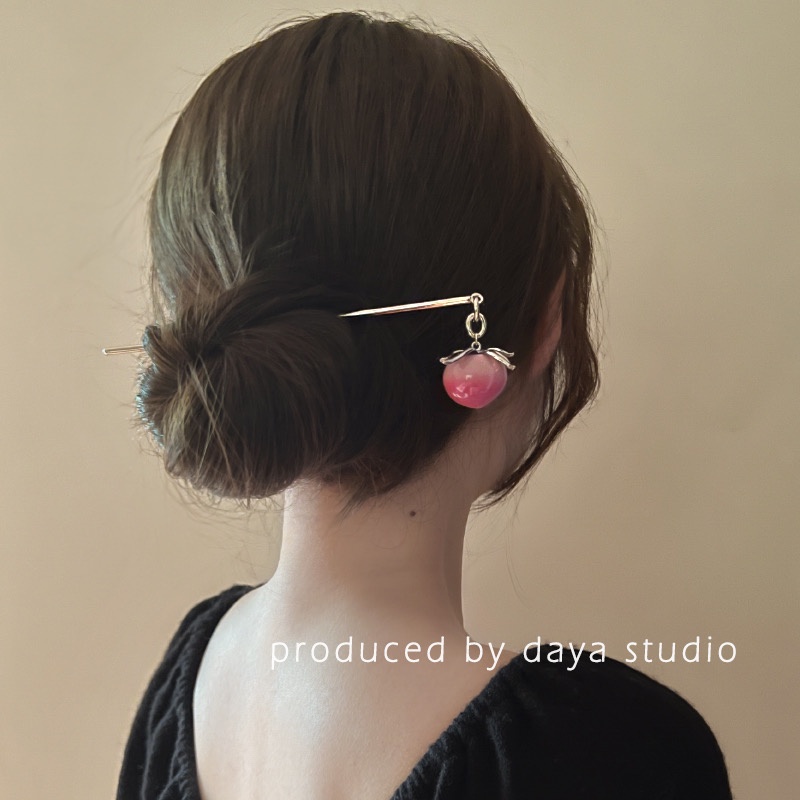 Kẹp Tóc Ba Chiều Hình Quả Đào Phong Cách Retro Ngọt Ngào Cao Cấp