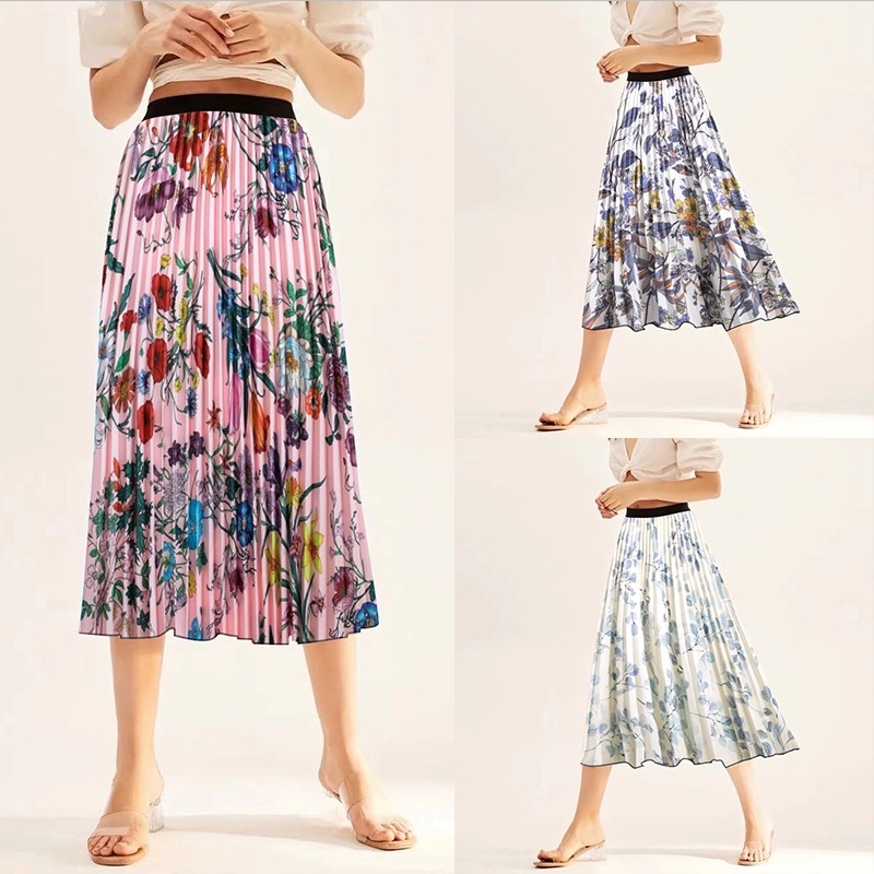 Chân Váy Maxi Xếp Ly In Họa Tiết Hoa Kỹ Thuật Số Thời Trang Cho Nữ