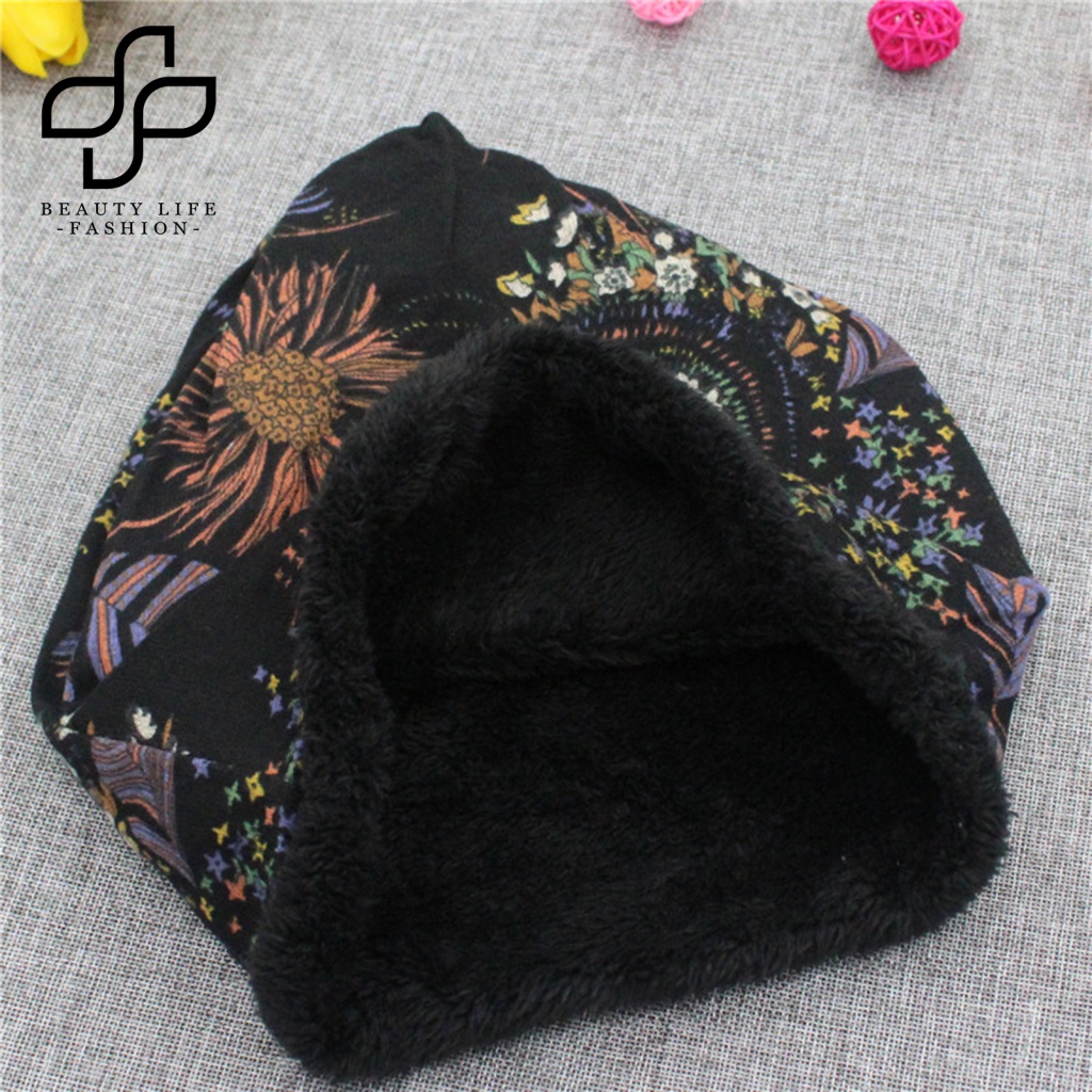 Mũ Beanie Vải Lông Cừu In Họa Tiết Phong Cách Retro Thời Trang Thu Đông Dành Cho Nữ
