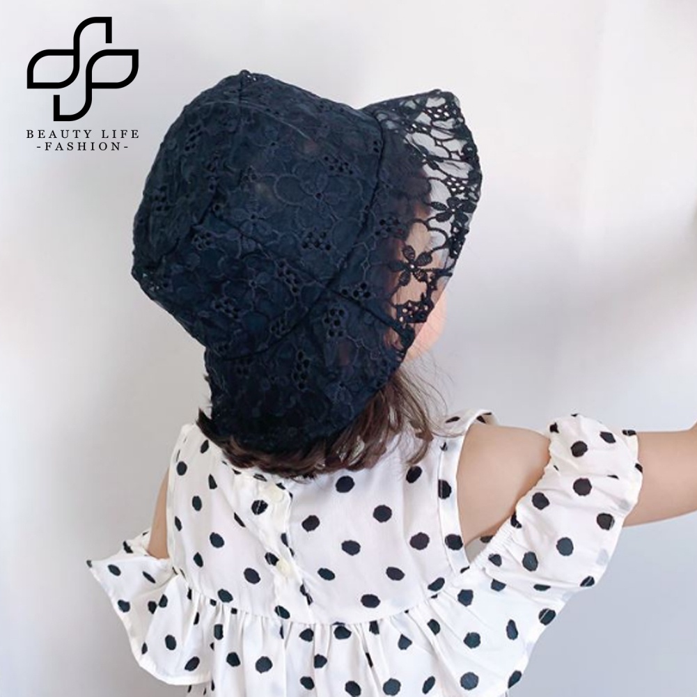 Nón Tai Bèo Phối Ren Thoáng Khí Họa Tiết Hoa Xinh Xắn Cho Bé Gái