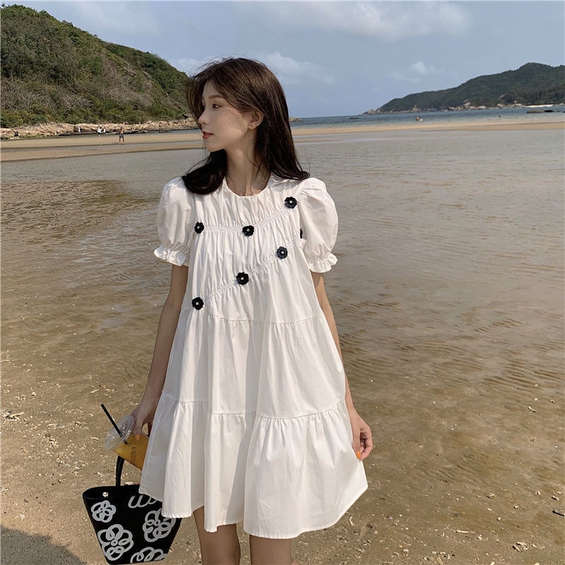 COZOK Đầm Hoa Ngắn Tay Thời Trang Xinh Xắn Cá Tính